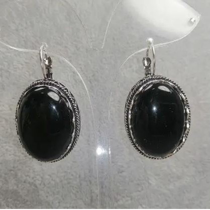 Agate earrings in serrated bezel, 42×23 mm