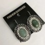 Clearance. Jade earrings with a Greek setting in crystals, oval 2.5×3 cm, length 3.9 cm