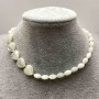 Choker with Mother-of-Pearl Beads, diameter 5.5×9 mm, heart 12×12×4 mm, gold-tone metal, length 35-40 cm with extender chain