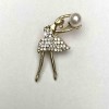 Brooch Ballet Dancer with Pearl Bead in White Crystals, 36×20 mm, Gold-Tone Metal