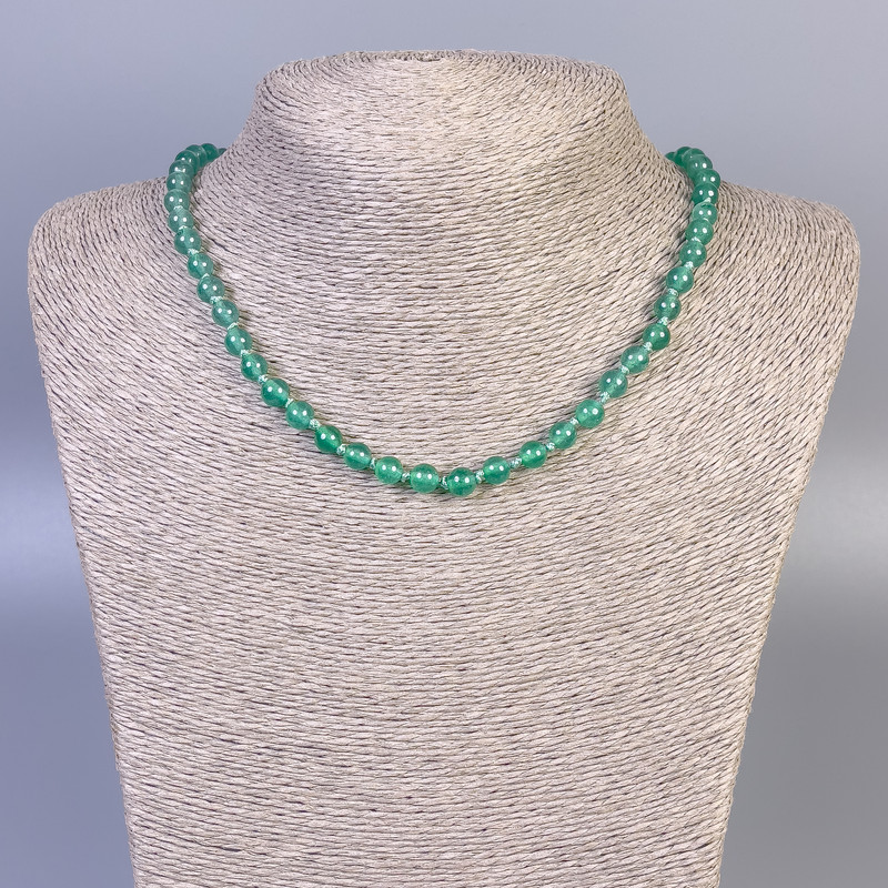 Imitation Nephrite Necklace, Smooth Beads, 6 mm Diameter, 45 cm Length, with Clasp
