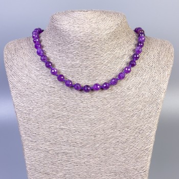 Sugilite Necklace with Faceted Beads, 8mm Diameter, 45 cm Length, with Clasp