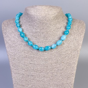 Aquamarine Faceted Bead Necklace, 12x9 mm, 45 cm long with a clasp