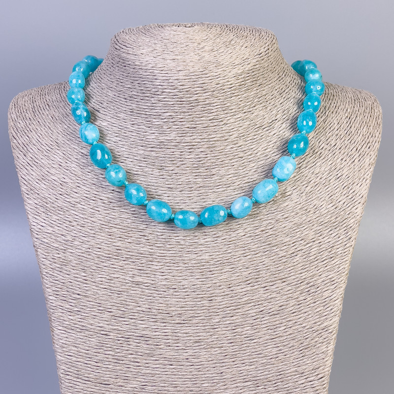 Aquamarine Faceted Bead Necklace, 12x9 mm, 45 cm long with a clasp