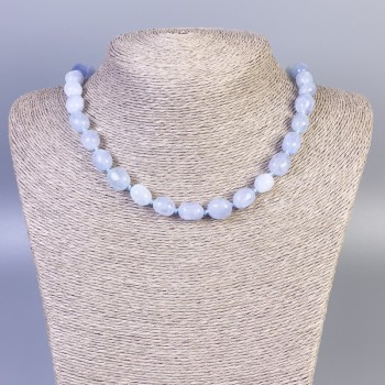 Faceted Aquamarine Necklace, bead diameter 12x10 mm +/-, length 45 cm +/- with clasp