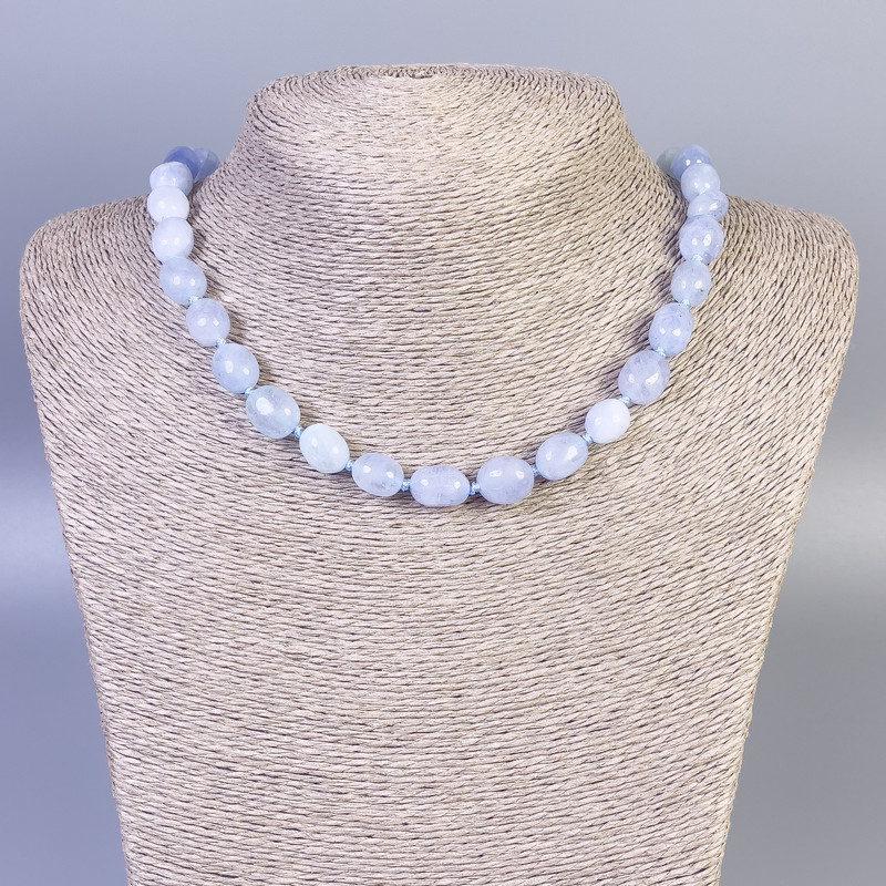 Faceted Aquamarine Necklace, bead diameter 12x10 mm +/-, length 45 cm +/- with clasp