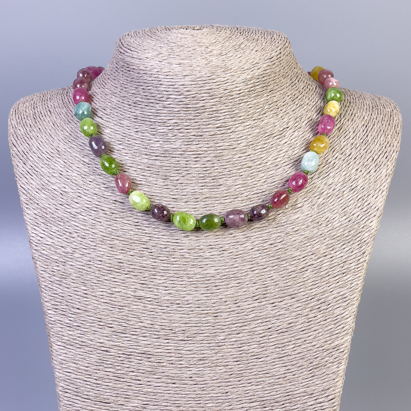 Faceted Tourmaline Necklace, bead diameter 9-11×7 mm, length 45 cm, with clasp