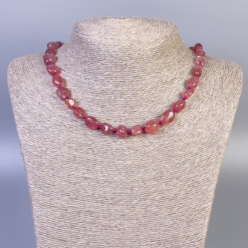 Strawberry Quartz Necklace, Faceted Beads, diameter 9-12×9-11 mm, length 50 cm +/- with clasp