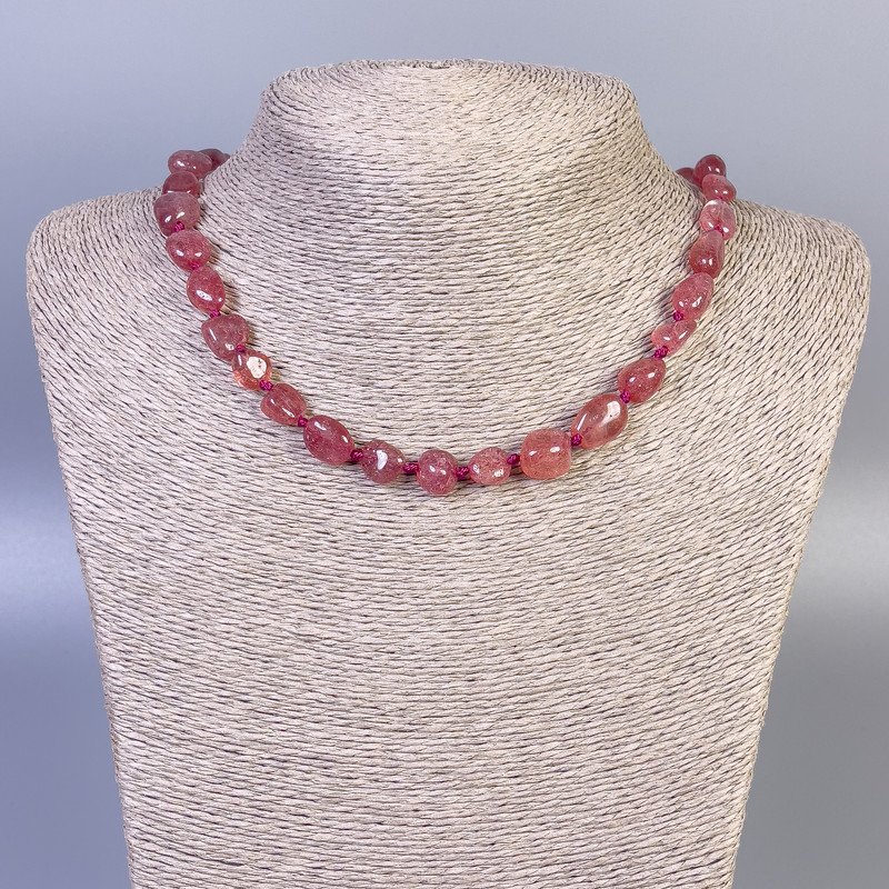 Strawberry Quartz Necklace, Faceted Beads, diameter 9-12×9-11 mm, length 50 cm +/- with clasp