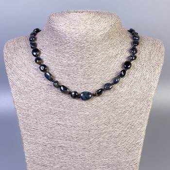 Falcon's Eye Faceted Necklace, bead diameter 9–13×9 mm, length 50 cm +/- with clasp