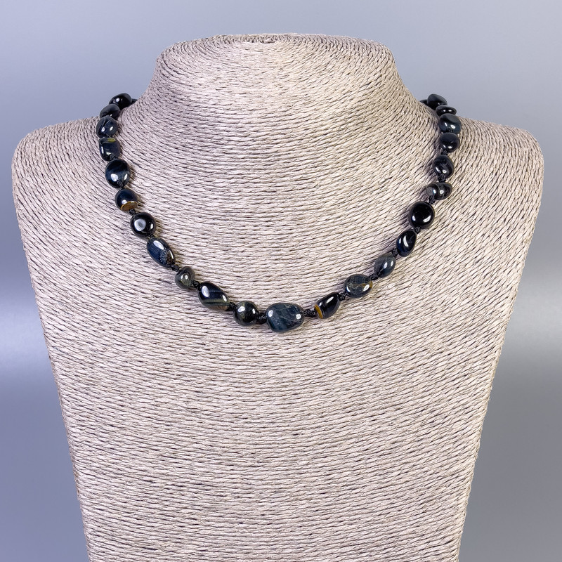 Falcon's Eye Faceted Necklace, bead diameter 9–13×9 mm, length 50 cm +/- with clasp