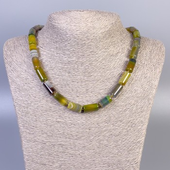 Agate Necklace - Smooth Cylinders, 15×8 mm, 45 cm with Clasp