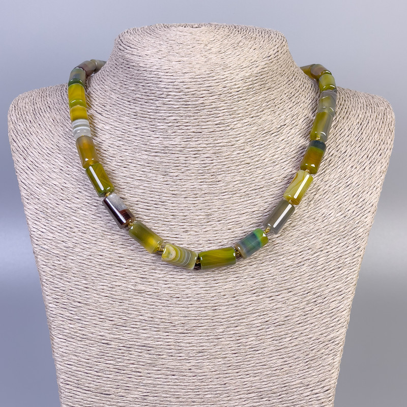 Agate Necklace - Smooth Cylinders, 15×8 mm, 45 cm with Clasp