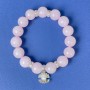 Pink Quartz Bracelet with Smooth Beads, 12 mm Diameter +/-, with Metal Inlays, Stretch