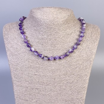 Amethyst Necklace with Smooth Beads, 8mm Diameter, 50cm Length ± with Clasp