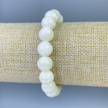 Bracelet with Mother-of-Pearl, smooth beads, 10 mm diameter, 18 mm length, elastic