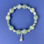 Moss Agate Bracelet with Smooth Beads, 6mm and 10mm Diameters, Metal Settings, 18 cm Length (Stretch)