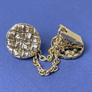 Brooch for cardigans in golden metal, diameter 20 mm ±, chain length 9 cm ±
