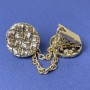 Brooch for cardigans in golden metal, diameter 20 mm ±, chain length 9 cm ±