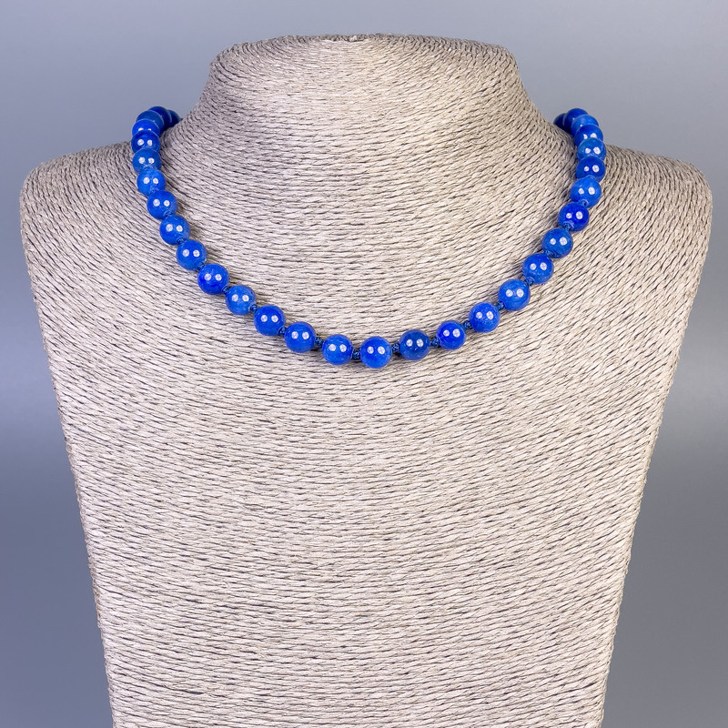 Lazurite Imitation Necklace, Smooth Bead, Diameter 8.5 mm, Length 50 cm, with Clasp