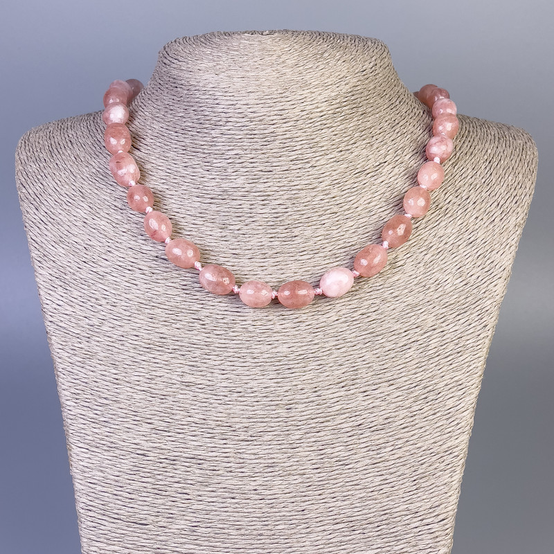 Strawberry Quartz Faceted Necklace, bead diameter 13x11 mm ±, length 45 cm ± with clasp