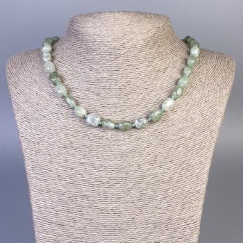 Jadeite natural stone necklace with faceted beads, 7×11 mm diameter, about 45 cm long, with clasp