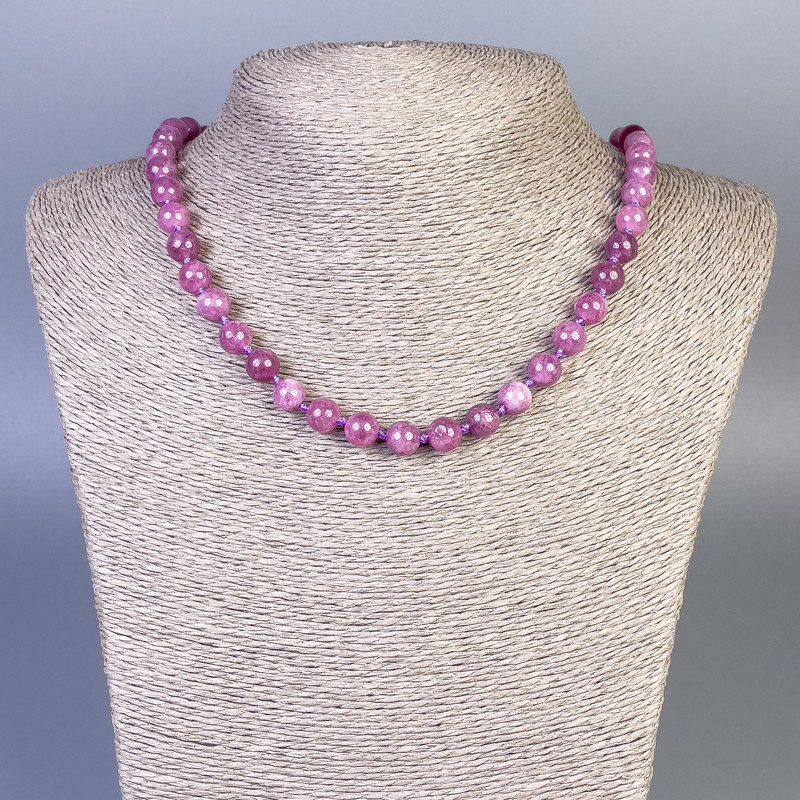 Rubellite Tourmaline Necklace with Smooth Beads, 8 mm Diameter ±, 50 cm Length ±, with Clasp