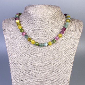 Tourmaline Necklace with Smooth Beads, 8 mm Diameter, approx. 45 cm Length, with a Clasp