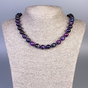 Purple Cat's Eye Necklace with Smooth Beads, 10 mm Diameter, 45 cm Length (±) with Clasp