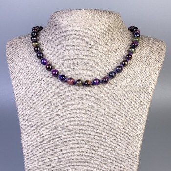 Multicolor Cat's Eye Necklace with a Smooth Bead, 8mm diameter, length 50 cm +/- with clasp