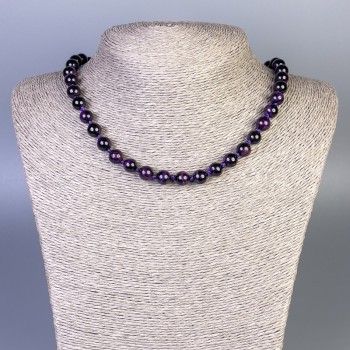 Purple Cat's Eye Necklace with smooth beads, 8 mm diameter, 50 cm length, with clasp