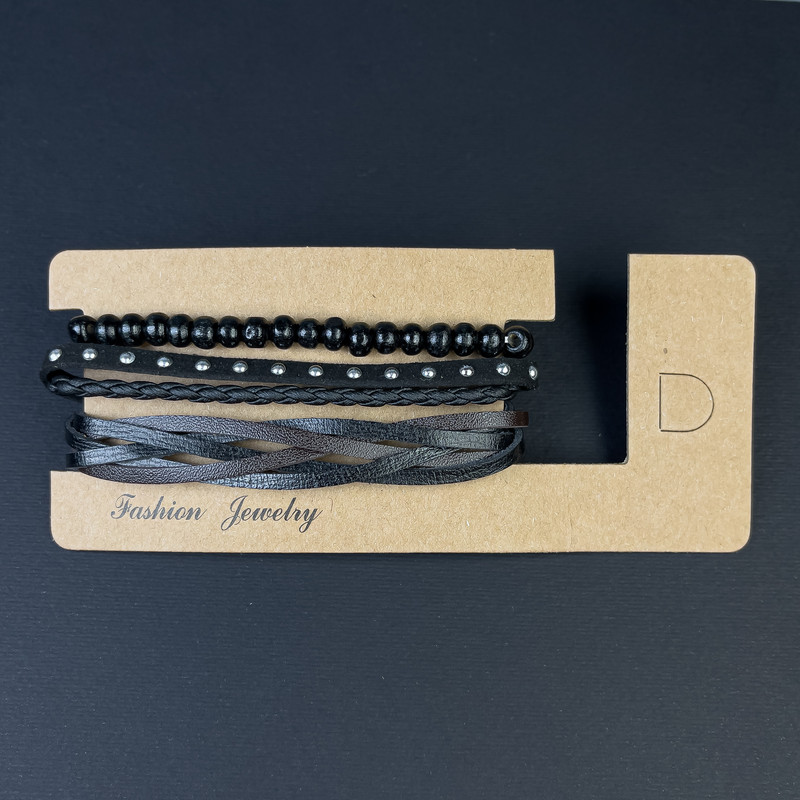 Triple Eco-Leather Bracelet with Drawstring, Length 18-24 cm +/- Beads 6 mm +/-