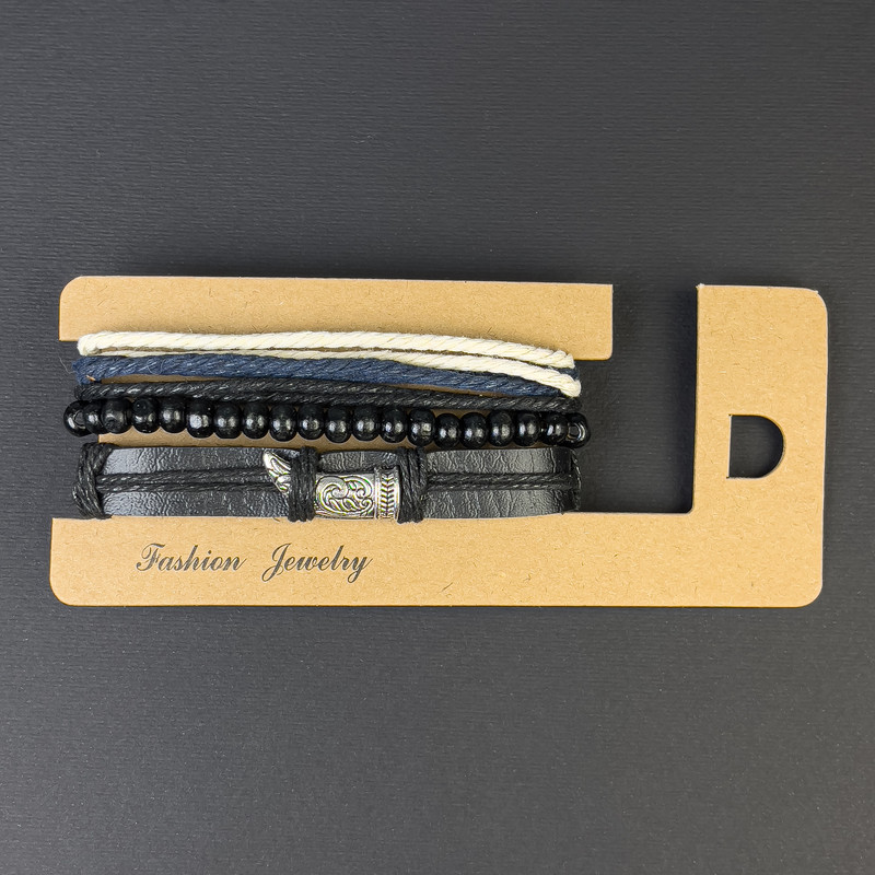 Triple Eco-Leather Bracelet with Metal Insert, Adjustable Length 18-24 cm