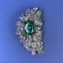 Accent Brooch with White and Green Rhinestones, Green Crystal, Dark Gray-Silver Metal, 60x36 mm