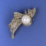 Accent Brooch with Pearl, Gray Rhinestones, Bronze-Gold Metal 60×32mm+