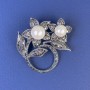 Brooch Flowers with Pearl gray crystals dark-silver metal 52x47 mm +