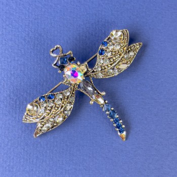 Brooch 'Butterfly' with Crystals, Bronze-Gold Colored Metal, Diameter 57x47 mm +