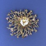 Brooch Accent with Yellow Rhinestones and Yellow Crystal, Bronze-Colored Golden Metal, Diameter 55 mm +