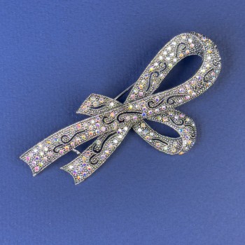 Bow Brooch with Rainbow Crystals