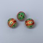 Cloisonne Bead, Red and Green Enamel, 10 mm Diameter, 2 mm Hole, Gold-Tone Metal, 1 pc