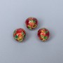 Cloisonne Bead, Red and Green Enamel, 9 mm Diameter, 2 mm Hole, Gold-Tone Metal, 1 Piece