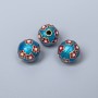 Cloisonné Bead - light blue with red enamel, diameter 10 mm +/- hole, hole diameter 2 mm, gold-tone metal, 1 pc