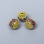 Cloisonne Bead, red and blue enamel, 10mm diameter +/- 2mm hole, gold-tone metal, 1 piece