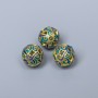 Cloisonné Bead, Blue Turquoise Enamel, 10mm Diameter ±, Hole Diameter 2mm, Matte Gold-Tone Metal, 1 Piece