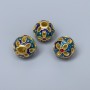 Cloisonné Pandora Bead blue, turquoise and red enamel, diameter 11mm, hole 3mm, gold-tone metal color, 1 pc