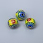 Cloisonné Bead Findings - Yellow, Blue, Green, Red Enamel; Diameter 10×9 mm; Hole 2 mm; Gold-tone Metal Color; 1 pc