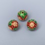 Cloisonné Bead – green, red, and pink enamel; 10 mm diameter; hole diameter 2 mm; gold-tone metal; 1 pc