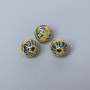Cloisonné Bead Blue Enamel, 7x6mm, +/- hole, 1mm hole diameter, gold-tone metal, 1 pc