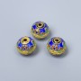 Cloisonné Bead with Blue Enamel, 10×9 mm diameter, hole diameter about 1.8 mm, golden metal color, 1 pc