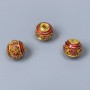 Cloisonne Bead with Red Enamel, 10 mm diameter, 1.8 mm hole, gold-tone metal color, 1 pc